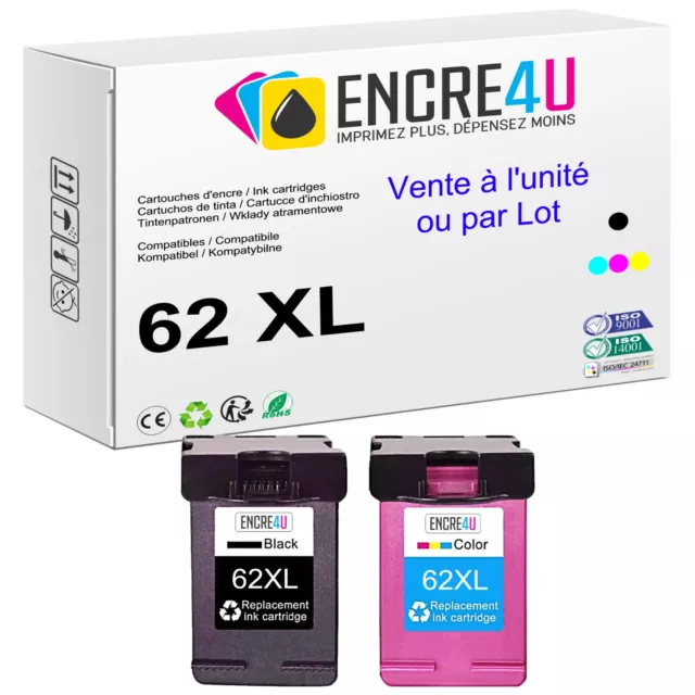 PREMIUM - Cartouches d'encre compatibles avec imprimantes HP ( Série 62 XL )