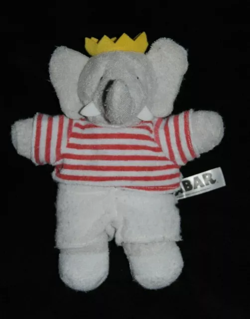 Doudou Peluche éléphant BABAR LANSAY Eponge Blanc Rouge 20 cm BE