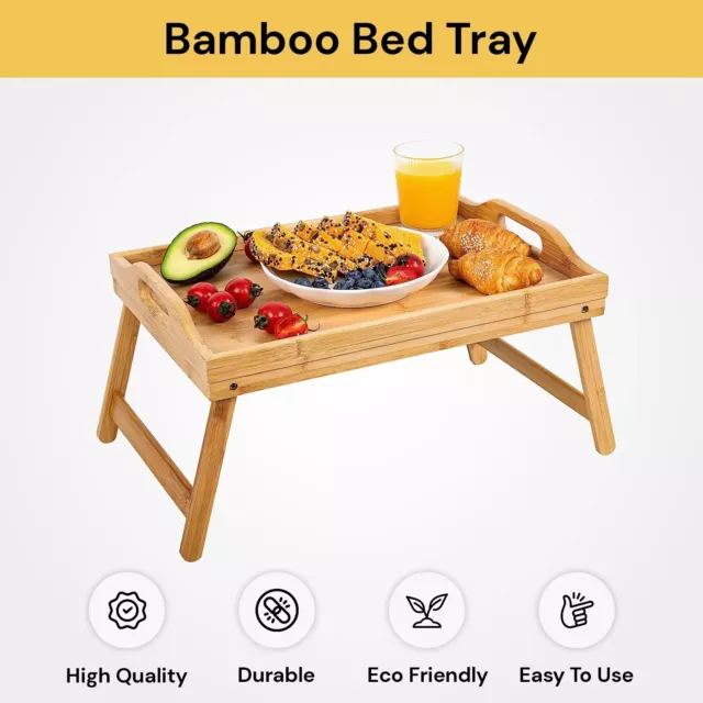 Bamboo Fold Up Lap Tray Tea Coffee Table Wooden Breakfast in Bed Serving Tray AU