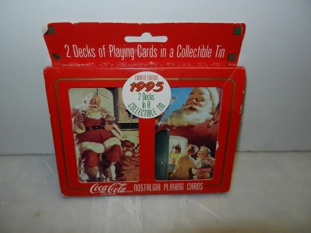1995 Coca Cola Santa Tin Limited Edition CHRISTMAS 2 Decks of Playing Cards
