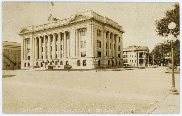 ANTIQUE 1919 RPPC Weld County Court House & Old Elks Lodge 9th Avenue