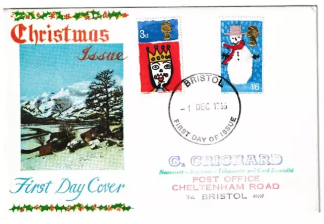 1/12/1966 UK GB FDC - Christmas - Winter Scene - Bristol FDI Postmark