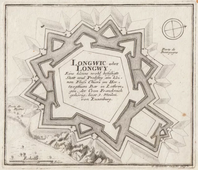 Longwy Original Kupferstich Bodenehr 1730