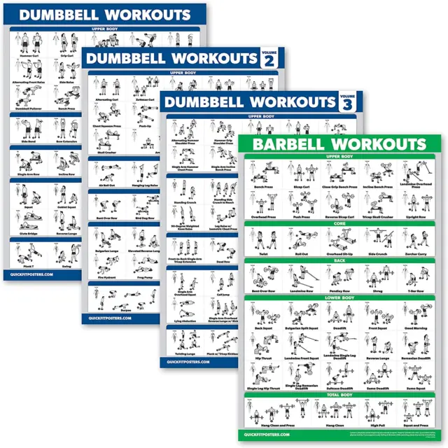Palace Learning 4 Pack - Dumbbell Workout Posters Volume 1, 2 & 3 + Barbell Exer