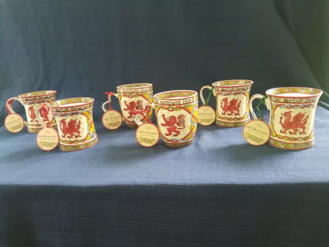 Clara Crafts Bone China Mugs SET of 6 - 4 Welsh Dragon & 2 Scottish Rampant Lion