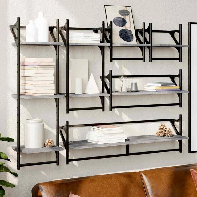 Vidaxl Set Mensole Parete con Aste 6pz Grigio Sonoma Legno Multistrato