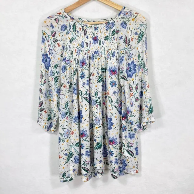 Old Navy Floral 3/4 Sleeve Smocked Swing Blouse Size Large