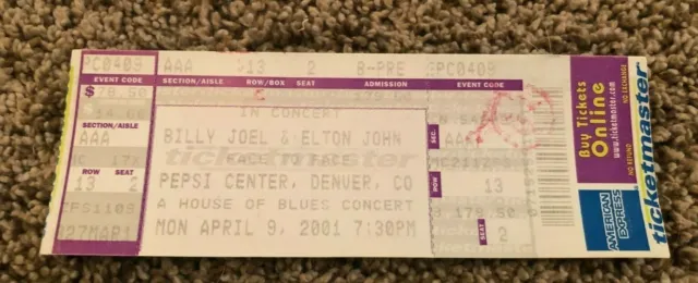 2001 Billy Joel Elton John Ticket Stub Face To Face Tour Pepsi Center Denver CO