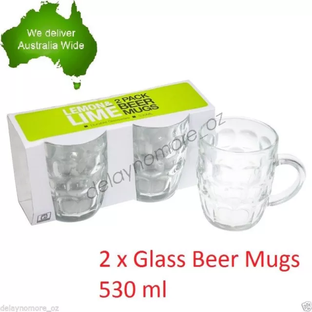 2 x 530ml Glass Beer Mug w/Handle Tankard Vodka Whiskey Wine Bar Mugs Party VIC