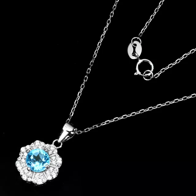 Irradiated Round Sky Blue Topaz 6mm Simulated Cz 925 Sterling Silver Necklace 18