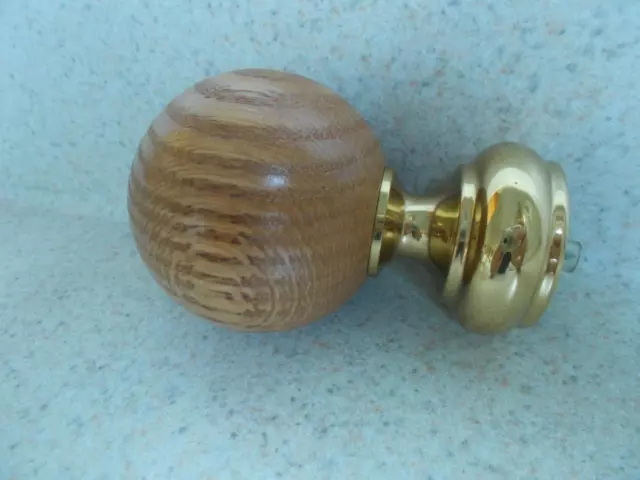 NOS SOLID BRASS BASE REAL OAK BALL Kirsch Wood curtain Rod FINIAL vintage 50173