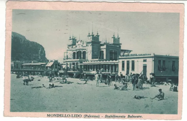 Cartolina Viaggiata 1934 Mondello Lido Palermo Stabilimento Balneare