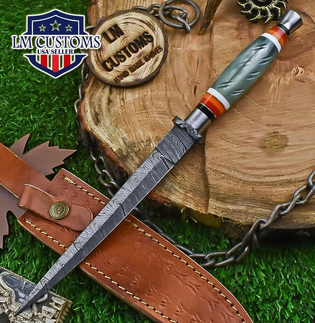Custom Hunting Knife Ladder Damascus Bone Damascus Guard Camping Rare