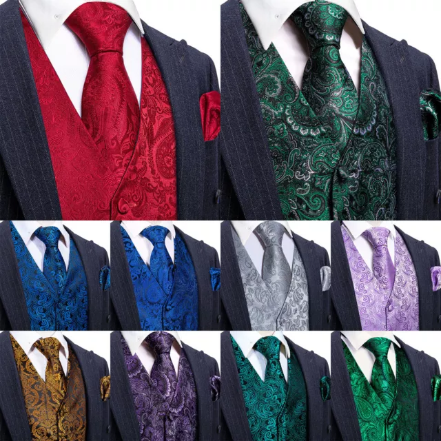Mens Formal Wedding Waistcoat Paisley Floral Suit Vest Slim Tuxedo Silk Tie Set
