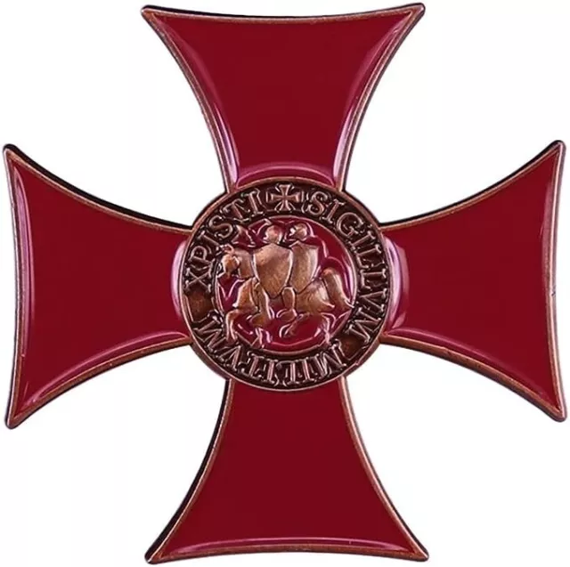 Sigillum Militum Red Cross Badge Knights Templar Crusaders Solomons Temple Pin