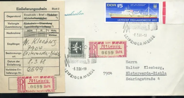 101677) DDR Blg mit Einschreib-Gebührenzettel 1, Leipzig m. SSt. Messe
