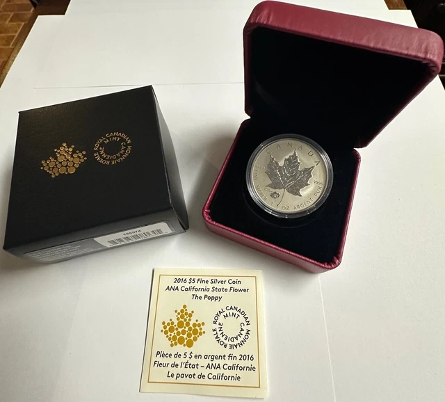 2016 シルバー カナダ $5 メープル リーフ 陰陽プライベート 2016 CANADA $5 1oz Silver Maple Leaf ANA Poppy California's
