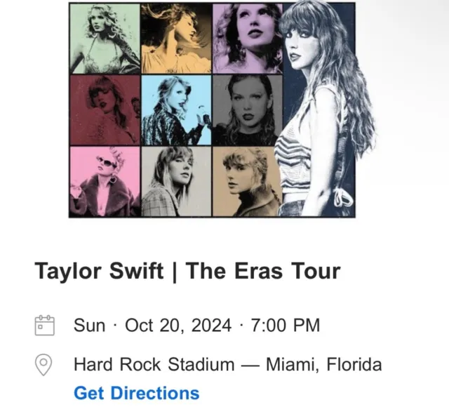 TAYLOR SWIFT THE Eras Tour, Miami, FL, 24 tickets available, Section