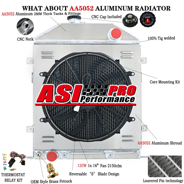 4Row Aluminum Radiator&Shroud Fan for 1942~1948 Ford Coupe Super Deluxe 3.7L