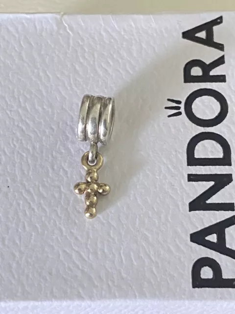 Pandora Silver & 14K 14ct Gold ‘Cross ’  Pendant Charm Item 790169 Rrp £100