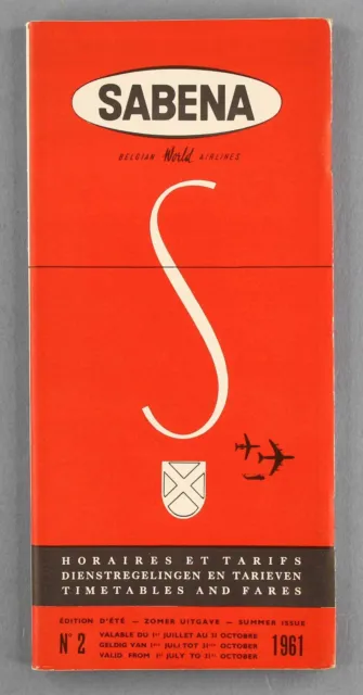 Sabena Timetable Summer April 1961 Airline Schedule No.2 Route Map