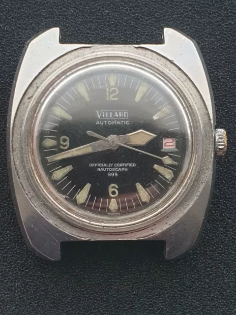 VILLARD NAUTOSCAPH 999 big diver automatic freccione vintage Swiss watch