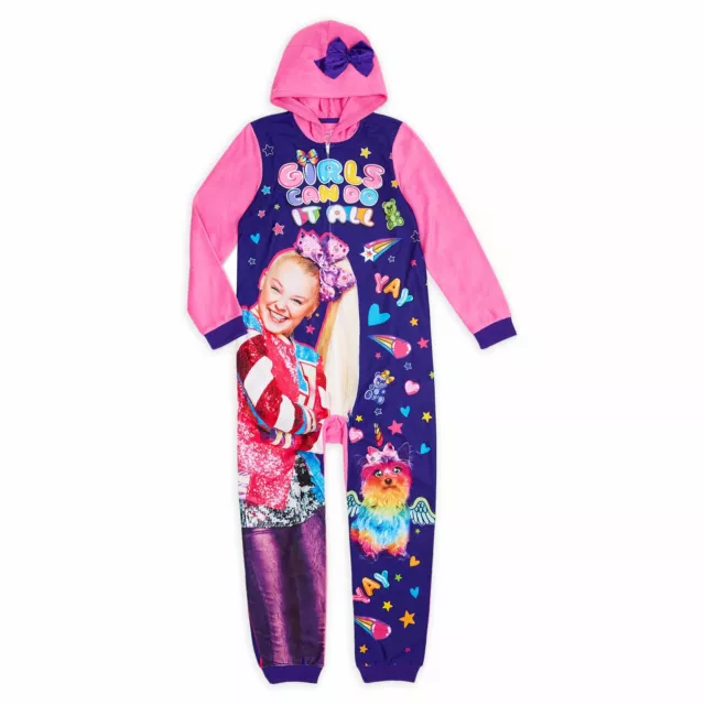 Jojo Siwa Girls One-Piece Full-Zip Hooded Fleece Pajama Sleepwear Sleeper: 4-12