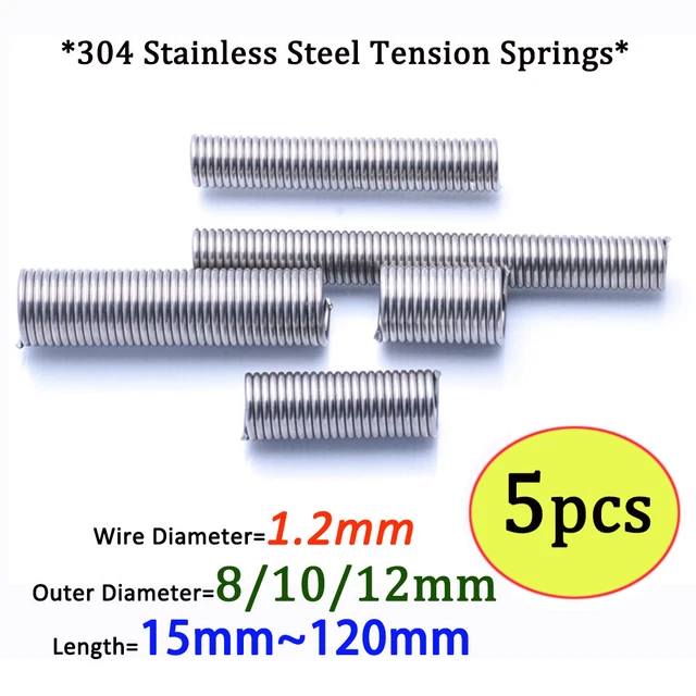 5PCS Stainless Steel Tension Spring 1.2mm Wire Extension Spring Length 15~120mm