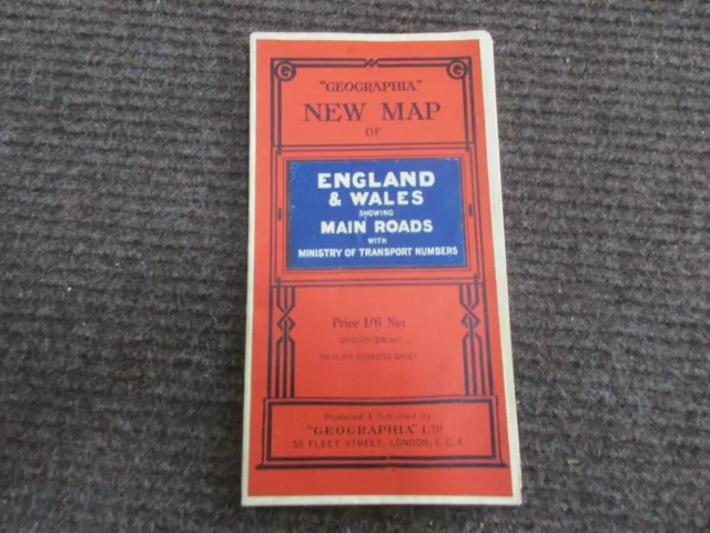 Vintage Geographia New Map of England & Wales Showing Main Roads