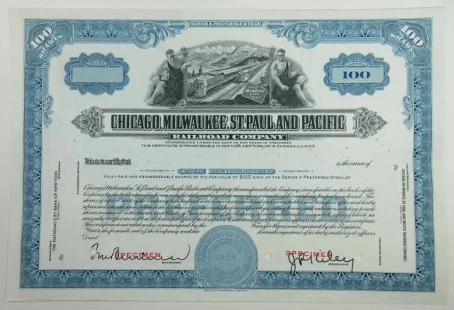 WI. Chicago, Milwaukee St. Paul & Pacific Railroad Co., 100 Shrs Specimen Stock.