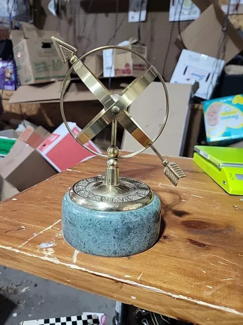 Vintage Brass Globe Armillary Sundial Sphere With Arrow Green Marble Base Roman