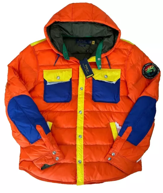 POLO RALPH LAUREN SPORTS PUFFER GIACCA Colore Blocco Acqua Arancione Terra Small Nuova con etichette