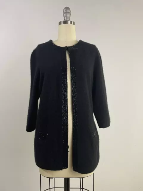 C BY BLOOMINGDALE'S $178 Soft 2 Ply Cashmere Beaded Cardigan Sweater Size Small