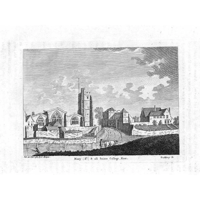 St Mary's & All Saints College, Maidstone - Antique Engraved Print 1784