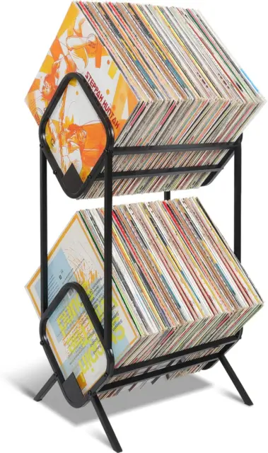 Vinyl Record Holder 2-Tier, Stackable up to 220 Albums, 7 or 12-Inch LP Storage,