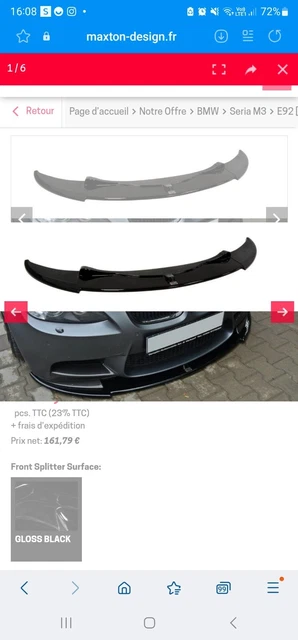 Paire Séparateurs Pare-chocs Avant E90 E92 M3 - Déflecteur Lèvre Becquet Noir Brillant