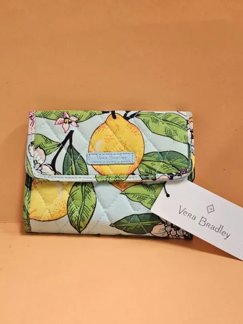 Vera Bradley RFID Euro Wallet trifold back zip snap closure in LEMON GROVE