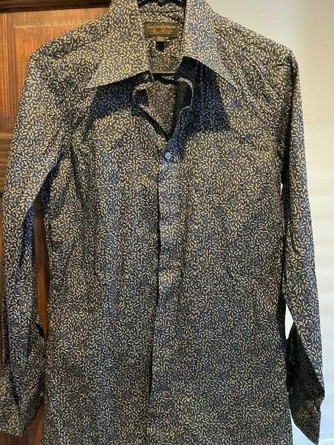 Yves Saint Laurent Mens Shirt Leaves 32-33 15-1/2M Made in British Hong Kong