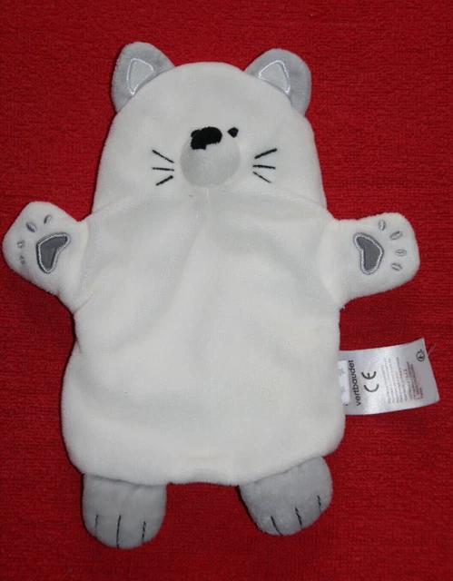 Vertbaudet Doudou Chat Souris Marionnette Blanc Gris Etat Neuf