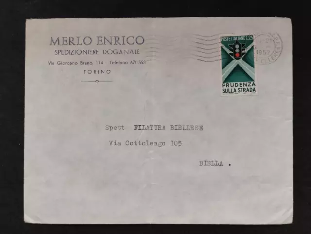 Busta Italia Repubblica Tariffa 25 Lire ISOLATO Educazione Stradale 1957 WB2854