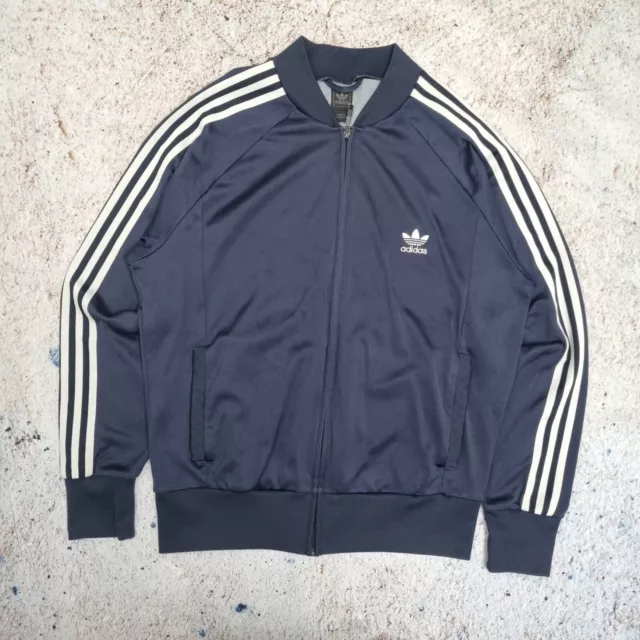 Chaqueta de pista Adidas para hombre L azul con cremallera superior trébol pájaro de fuego originales superestrella