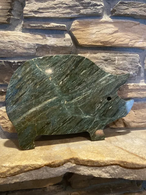 Green Marble PIG Cutting Serving Cheese Board 14” x 9.25” Vintage Decor Display