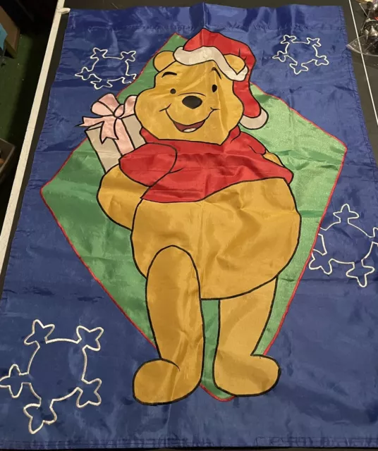 Vintage Disney Winnie the Pooh Christmas Outdoor 39x28 Yard Flag 1997 Santa