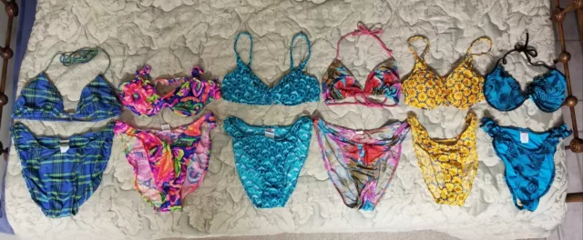 Vintage Bikini Swimsuit 2Pc Set Top Bottom 11,12,13,14,L 80s90sY2K Hi Cut Neon