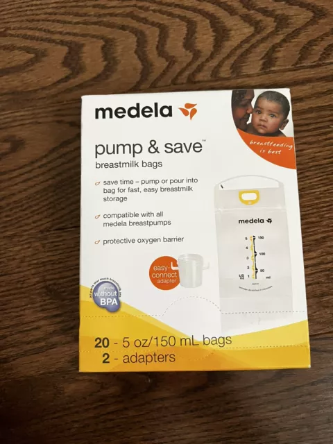 Medela Pump & Save Breastmilk Bags 20 Pack And 2 Adapters 150 ML