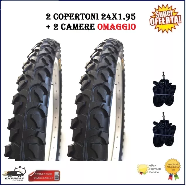 2 Copertoni 24 MTB Per Bici Bicicletta Mountain Bike 24x1.95 Gomme Pneumatico