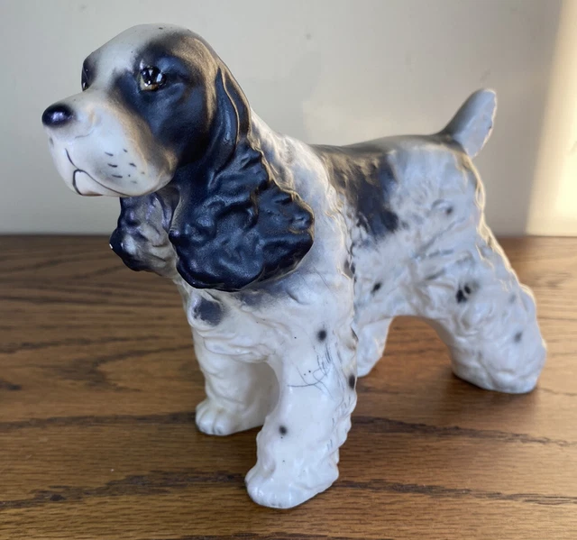 Springer Spaniel Dog Black White Figurine Japan Vintage