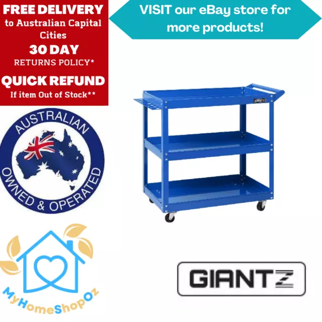 Giantz 3-Tier Tool Organiser Cart & Trolley Blue Powder-coated Steel 76cm Height