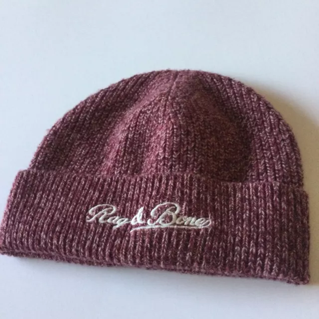 Rag And Bone Wool And Cashmere Heritage Beanie Unisex Os Burgundy Multi Nwot