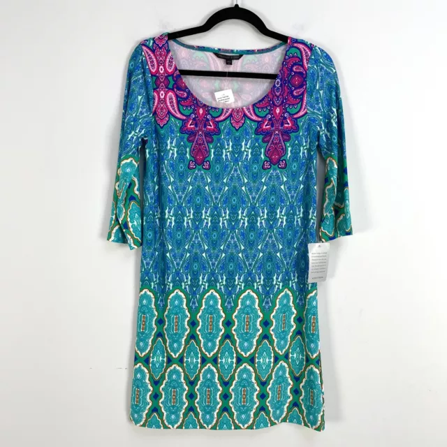 NEW Felicity & Coco Womens Size XS Thafter Shift Dress Blue Pink Paisley Print